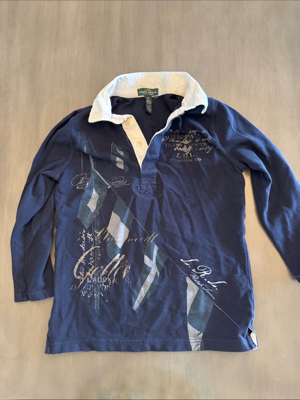 Ralph Lauren Navy Blue 3/4 Sleeve Rugby Polo with White Collar